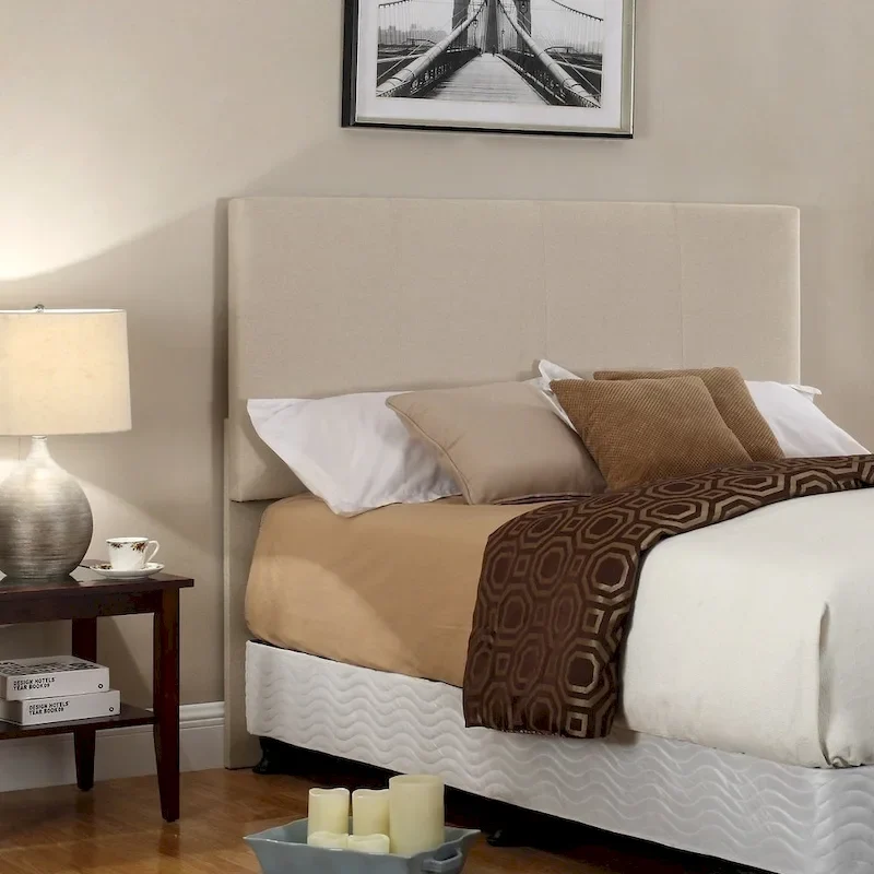 Grey / Beige Upholstered Panel Headboard, Queen, 1-Piece
