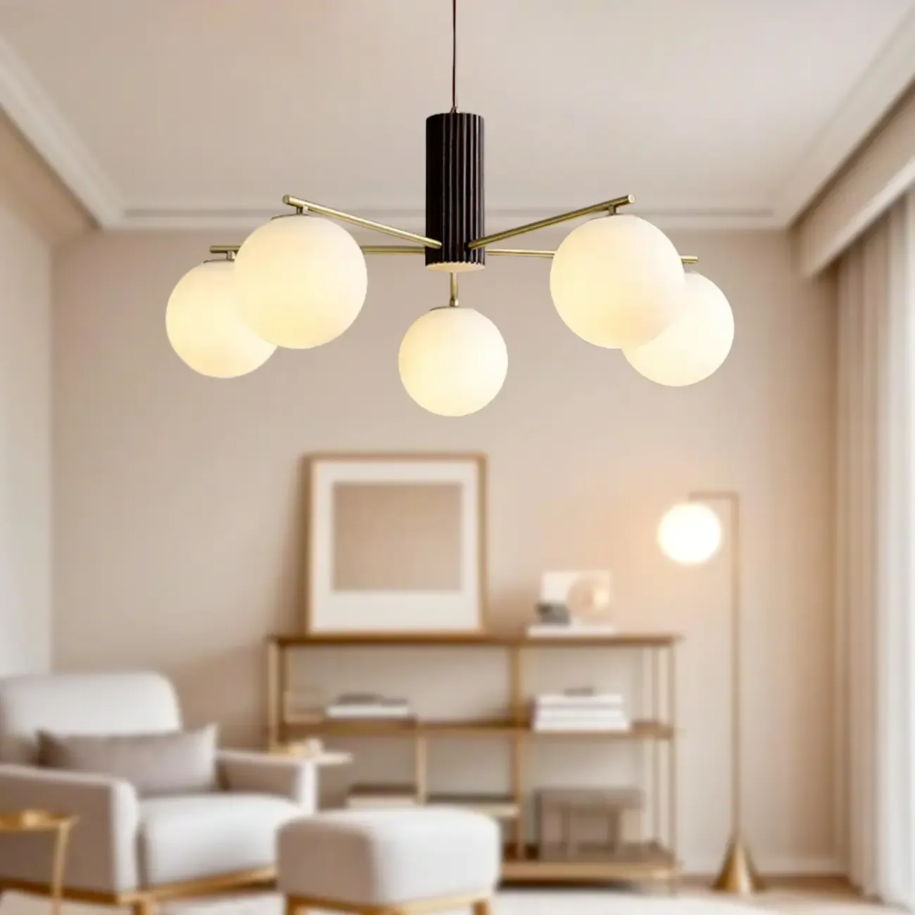 Minimalist Adjustable Globe Pendant Light with White Shade