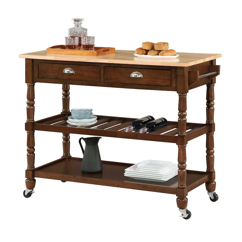 Convenience Concepts French Country 3 Tier Butcher Block Kitchen Cart with Drawers