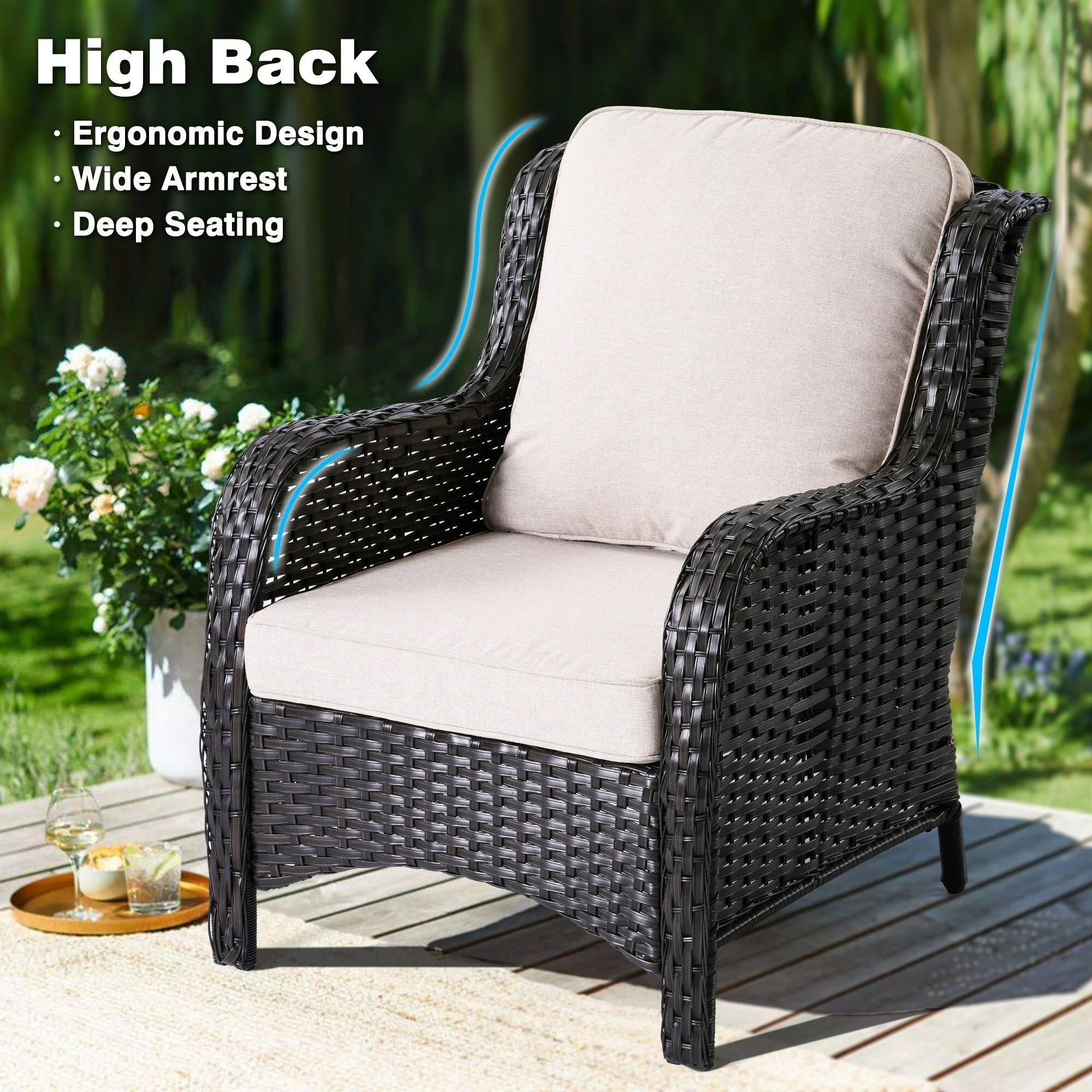 OVIOS 5-piece Patio Wicker High Back Conversation Set