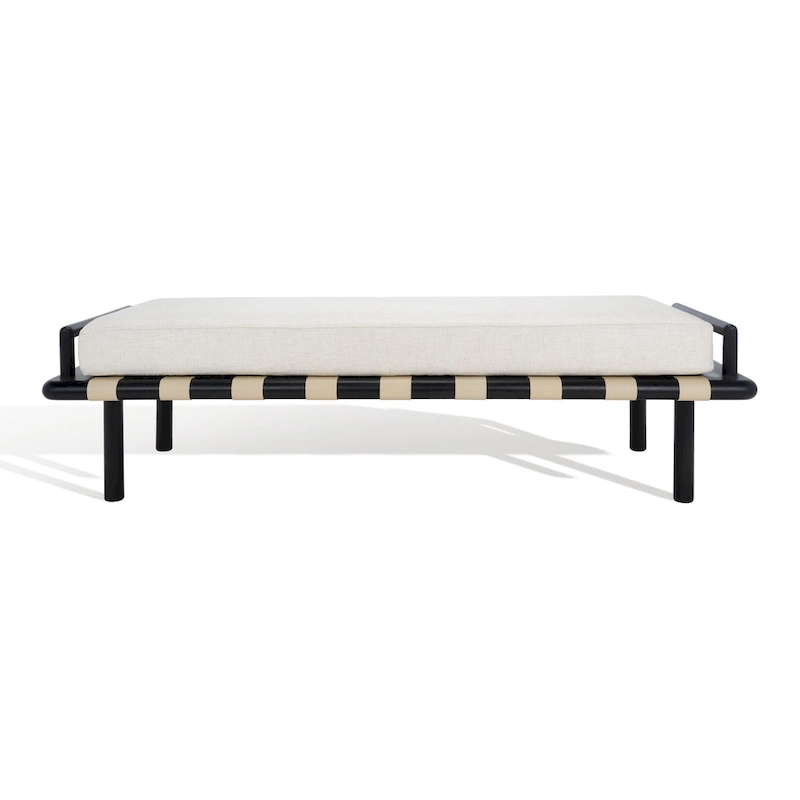 SAFAVIEH Couture Grizelda Teak Cushion Bench - 70 In W x 26 In D x 19 In H - 70Wx26Dx19H
