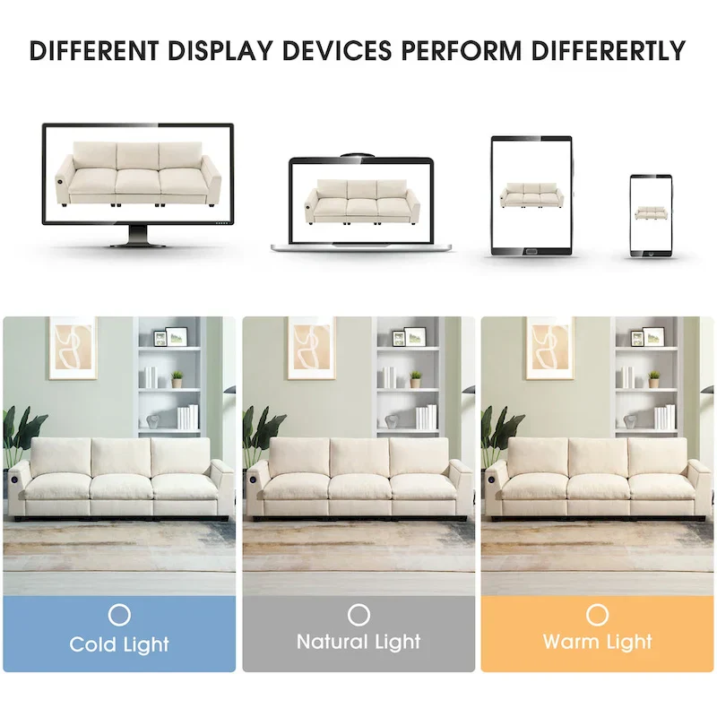 96 Chenille Smart Sectional Sofa with Bluetooth Speaker, Drop-Down Table & USB Charger and 3-Seater Cloud Couch