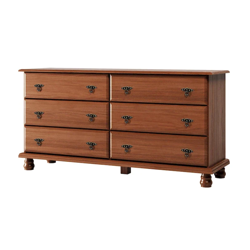 100% Solid Wood Traditional 6-Drawer Dresser with Optional Mirror