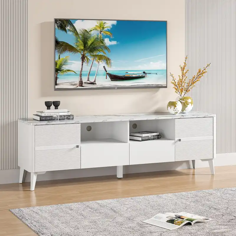 Stylish 70-Inch TV Stand with Marble-Printed Top - 70 in Width