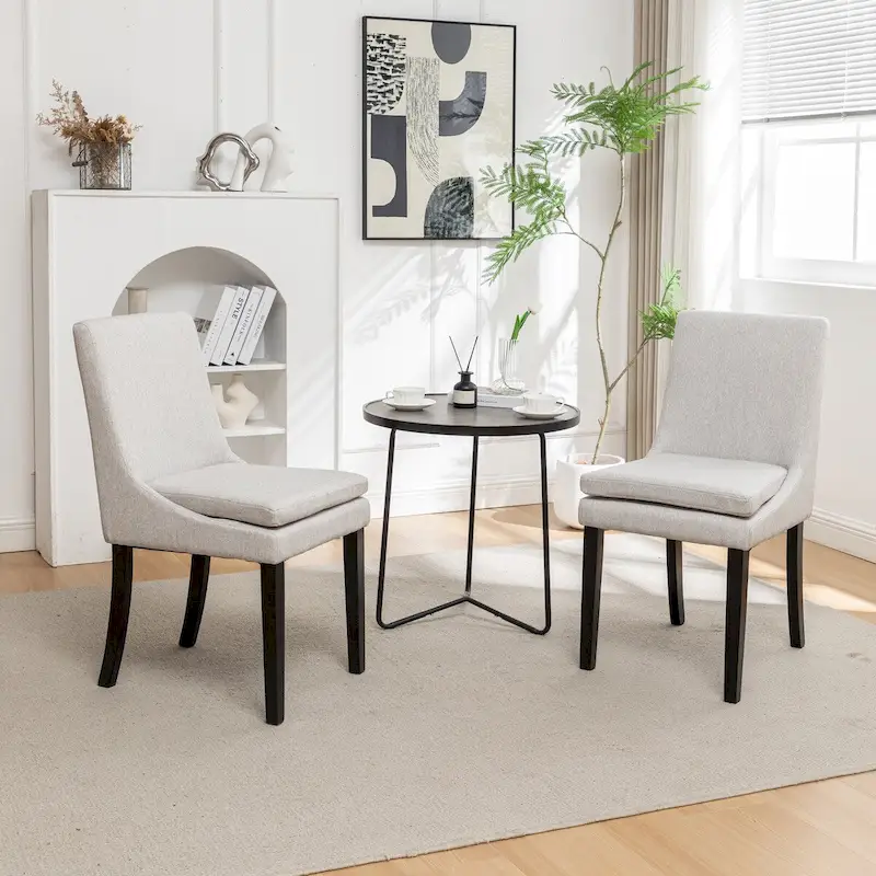 Modern Dining Chair, Upholstered Kitchen & Dining Room Chair with Solid Wood Legs, Tufted Linen Fabric