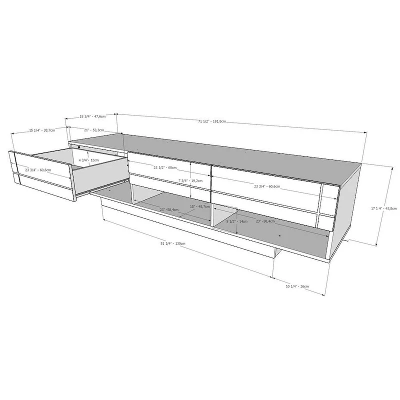 72-inch 3-Drawer TV Stand with Open Storage