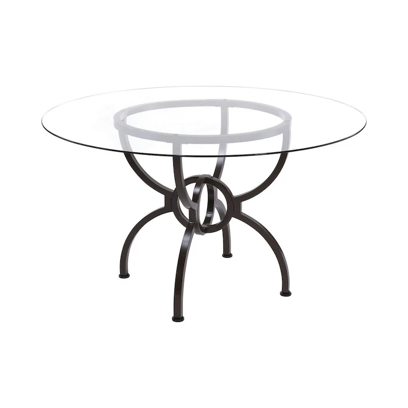 48 Inch Round Dining Table, Clear Glass Top, Interlocked Ring Motif Legs