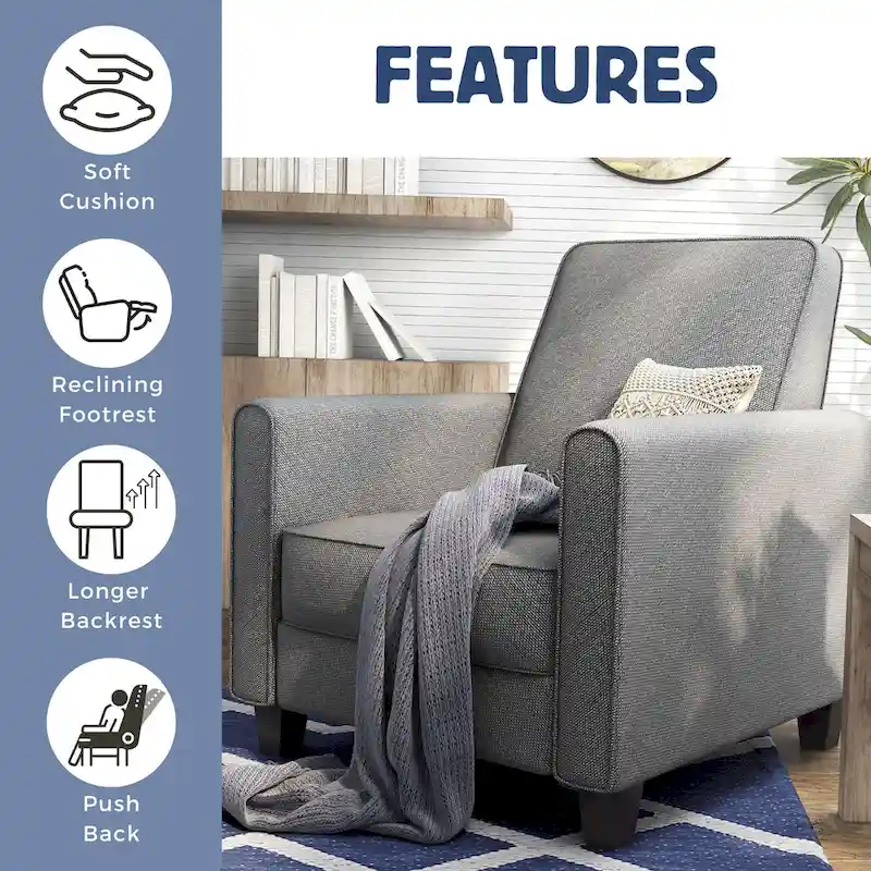 Traditional Fabric Recliner Chair with Footrest - 36.5