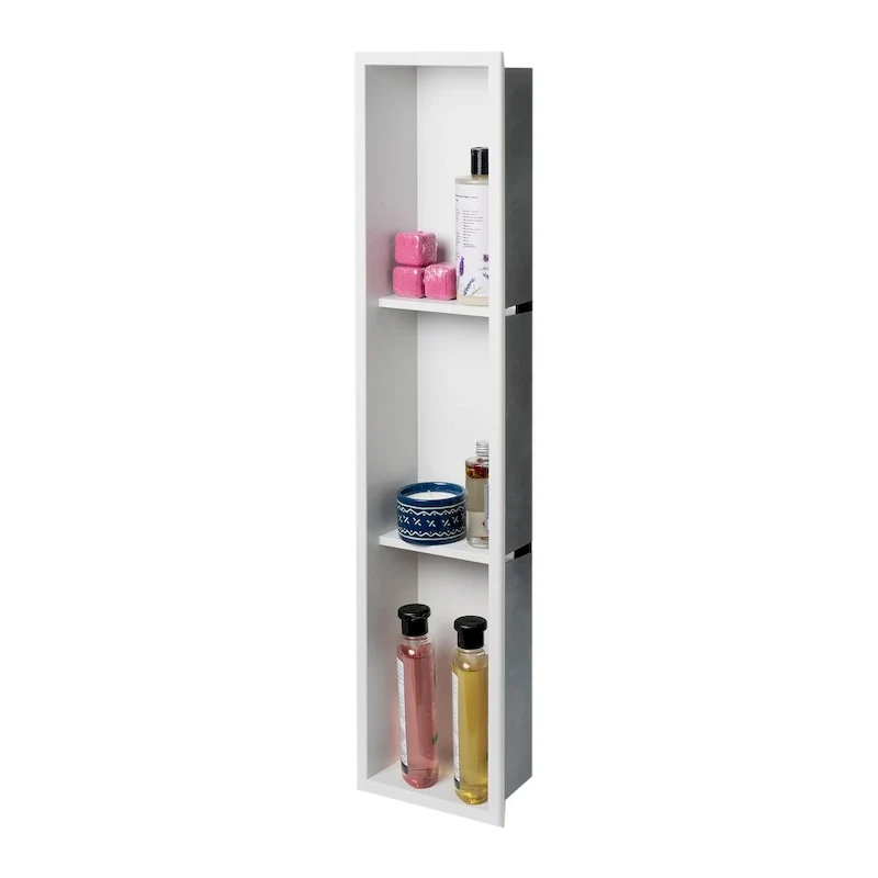 ALFI brand 8  x 36  White Matte Stainless Steel Vertical Triple Shelf Bath Shower Niche