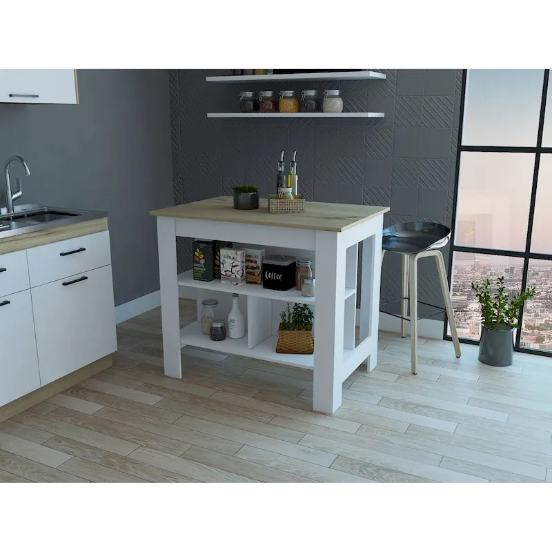 Rockaway 3-Shelf Kitchen Island White and Light Oak