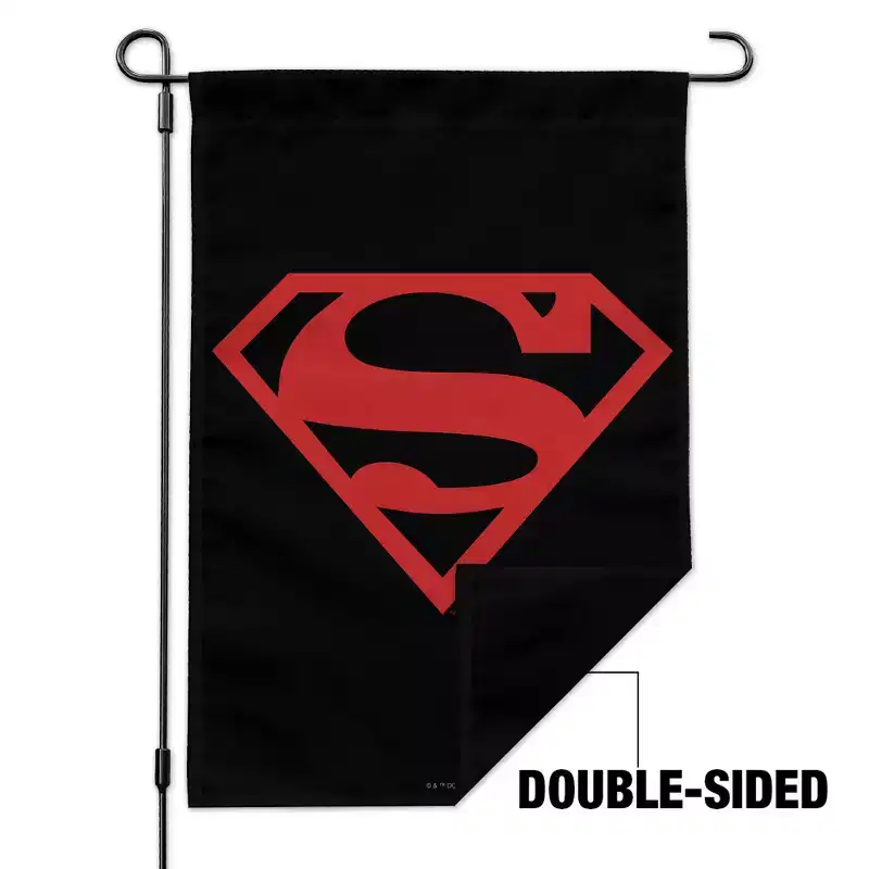 Superman Red On Black Shield Garden Yard Flag with Pole Stand Holder