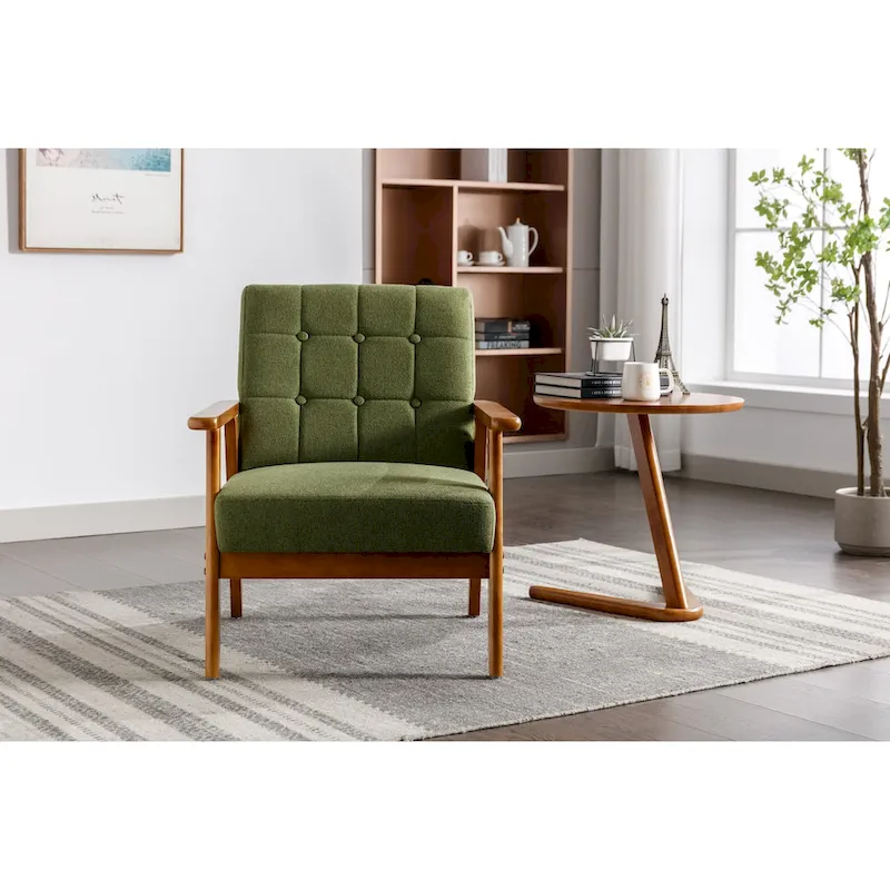 Mid-Century Modern Wooden Upholstered Accent Arm Chair