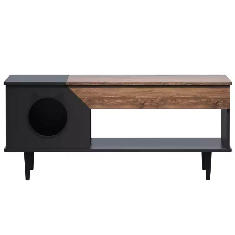 GustoWave 45 Farmhouse Cat Bed Cave Coffee Table with Hidden Compartment, Wood Square Coffee Table with Cat House