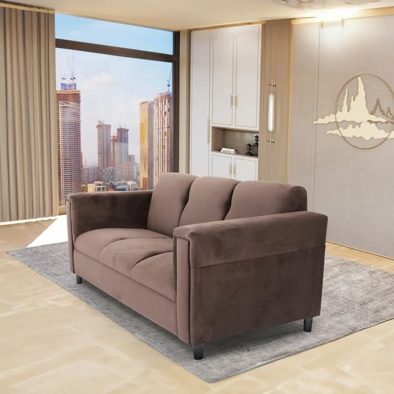 Coast to Coast Sofas Mid Century Modern 3 Seater Sofa Suede Solid Wood Frame Upholstered