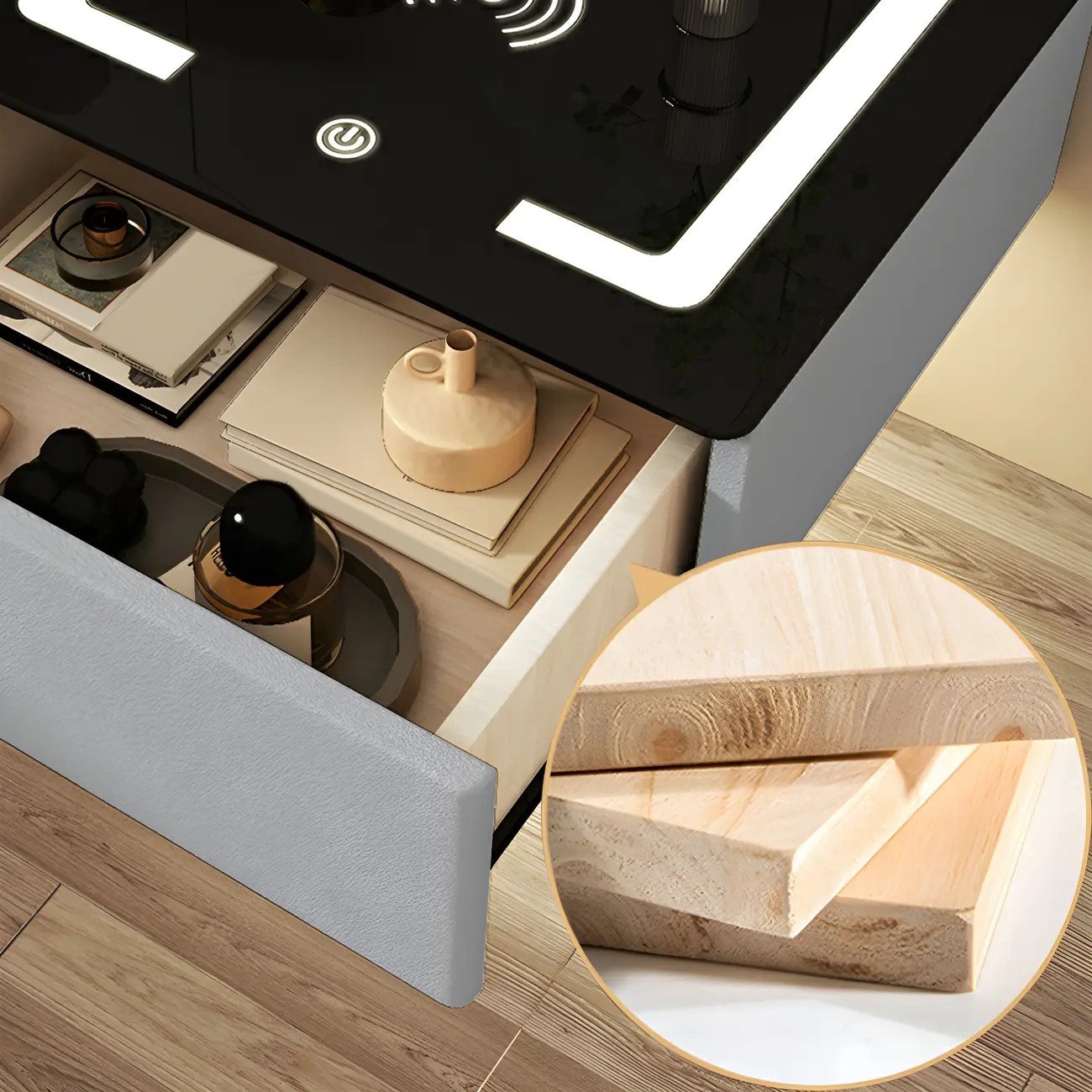 Modern Floating Stone Top Nightstand with Drawer