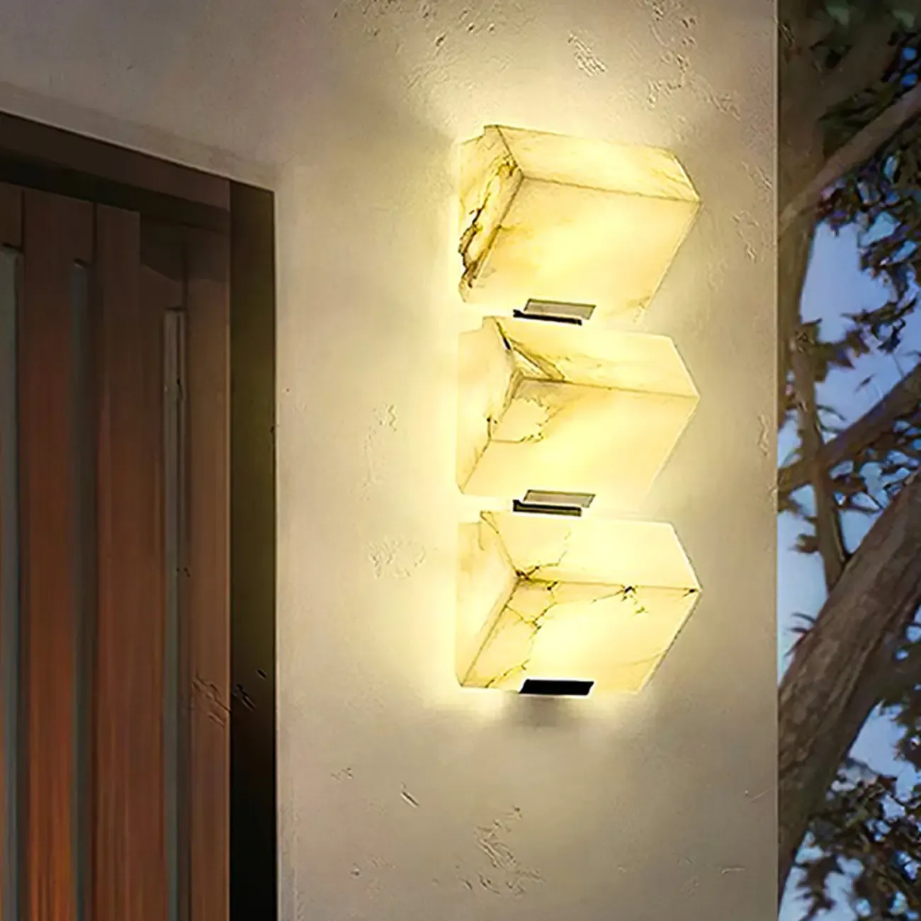 3-Light Geometric Metal Stone Shade Wall Sconce