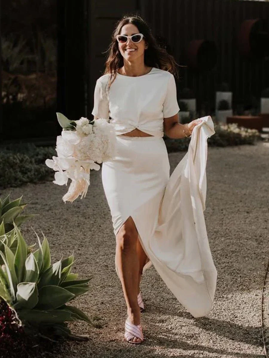 Sheath Engaged Noivas Wedding Dresses With Slit