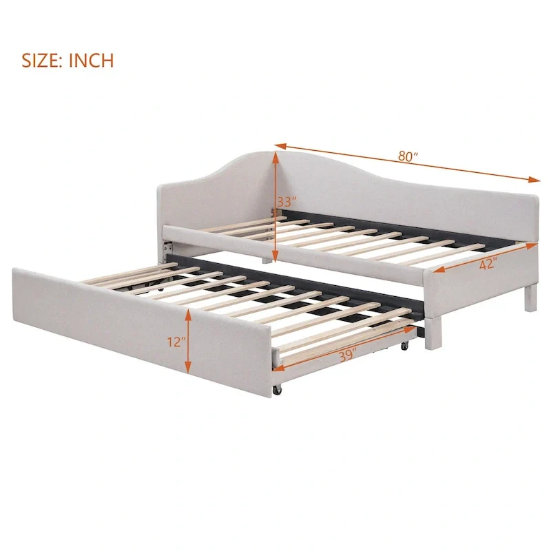 Twin L-Shaped Daybed with Pop-Up Trundle