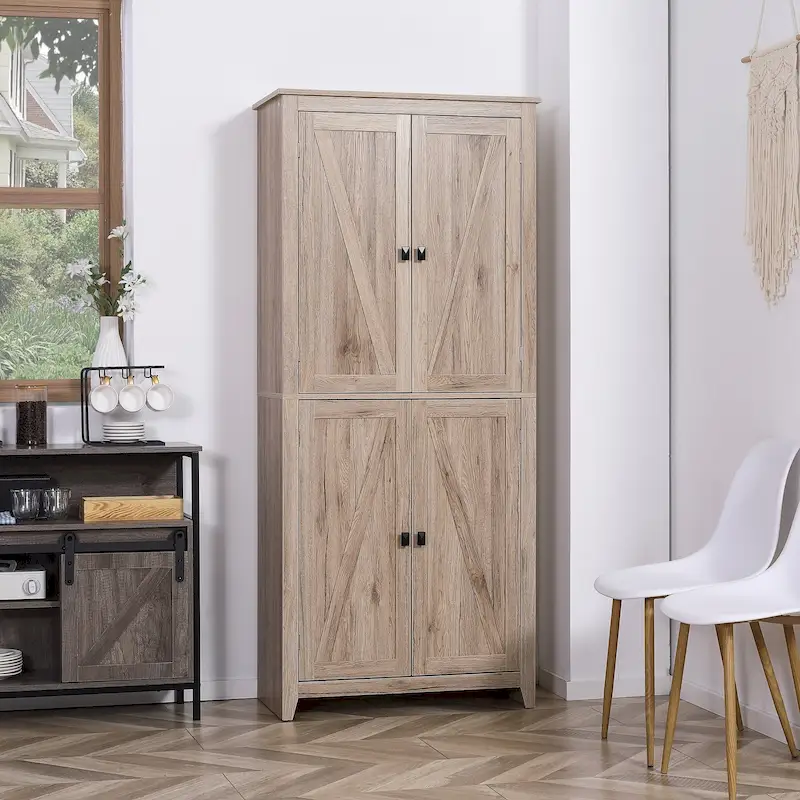 72 Freestanding 4-Door Kitchen Pantry, Storage Cabinet Organizer with 4-Tiers, and Adjustable Shelves, White