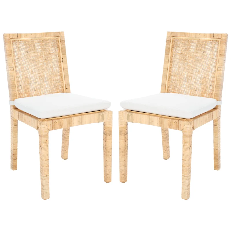 SAFAVIEH Jessye Cane Dining Room Chair with Cushion (Set of 2) - 21.7 W x 18.1 L x 38.6 H - 22W x 18D x 39H