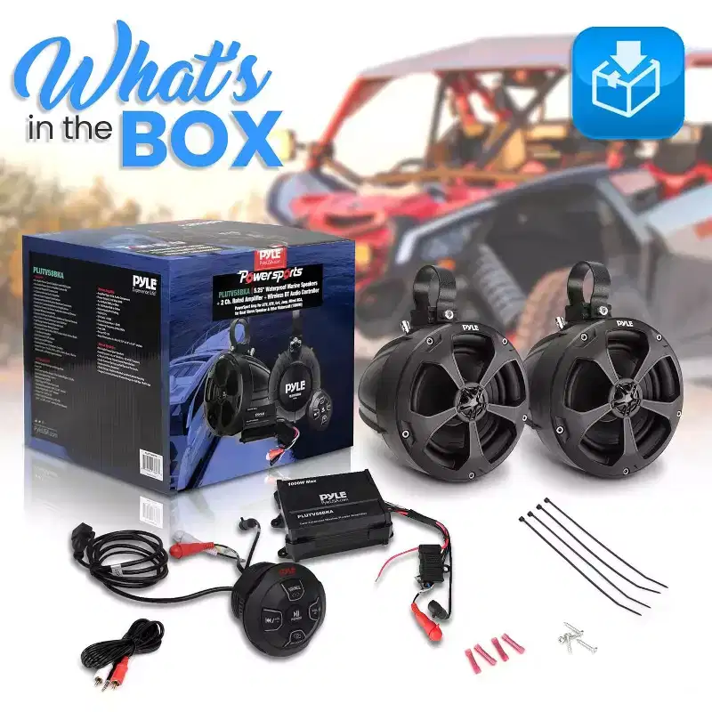 5.25 Waterproof Marine Speakers for Outdoor Sound with 2-Channel Amplifier + Bluetooth Control, 1000W Power, Compact Design