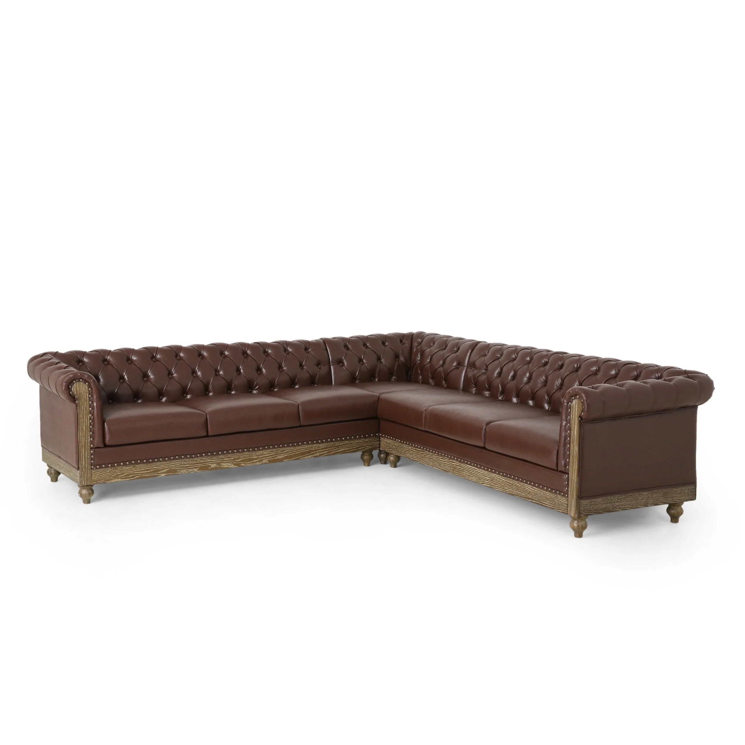 Tufted 7 Seater Sectional Sofa with Nailhead Trim - NH635413
