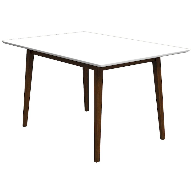 White / Brown Mid-Century Rectangular Solid Wood Dining Table – Seats 4