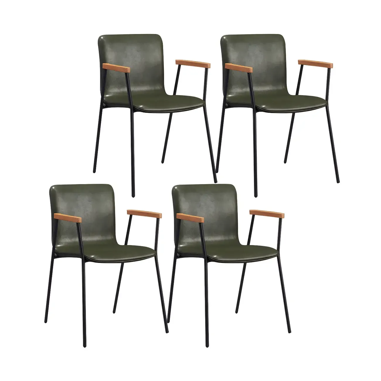 Leather Metal Legs Armrest Backrest Dining Chair