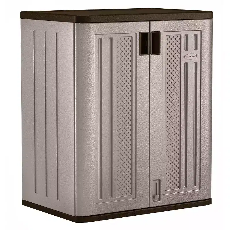 Suncast 9 Cu Ft Heavy Duty Resin Garage Base Storage Cabinet, Platinum (2 Pack)