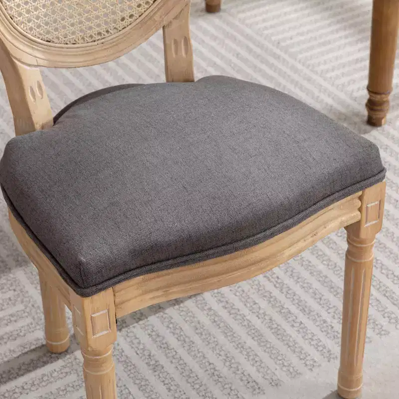 Set of 2 French Style Dining Chairs Upholstered Chairs Accent Chairs Armless Chairs with Rattan Back/Upholstered Back, Natural+Beige/Gray-ModernLuxe