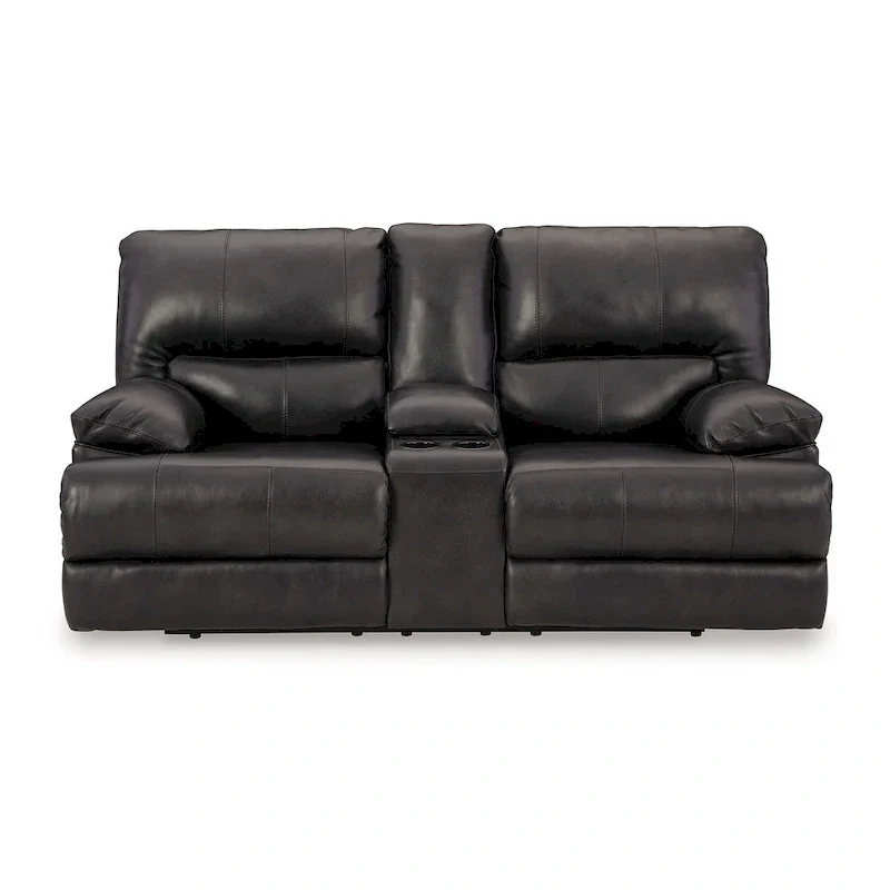 Monto Power Recliner Loveseat, Black Leather, Cupholders, 82 Inch