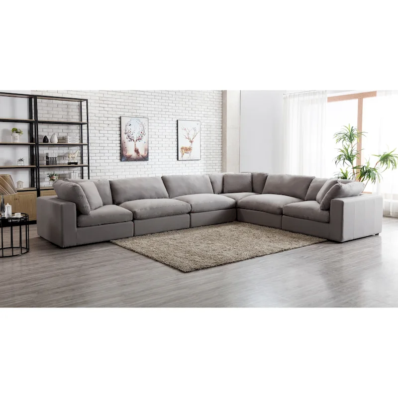 Roundhill Furniture Rivas Contemporary Feather Fill Modular Sectional Sofa (6-Piece)