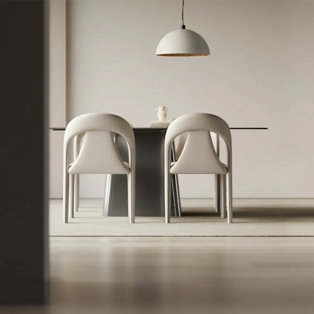 Modern Faux Leather Curved Back Armless Dining Chair Set of 2