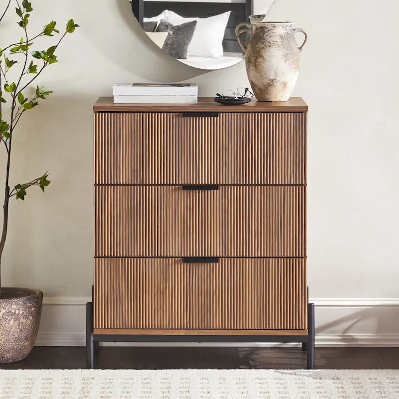 Middlebrook Designs Three Drawer Chest with Reeded Drawer Fronts