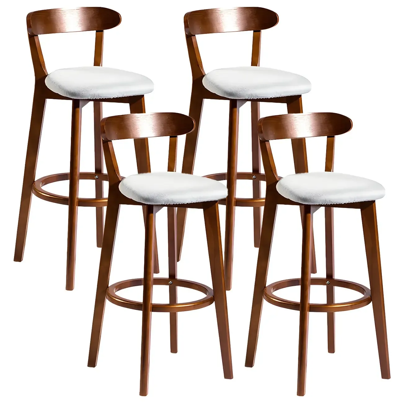 Wooden Upholstered Low Back Bar Height Stools Set of 2