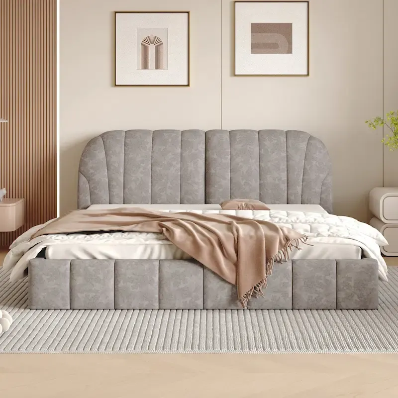 Queen Size Upholstered Platform Bed with Thick Fabric
