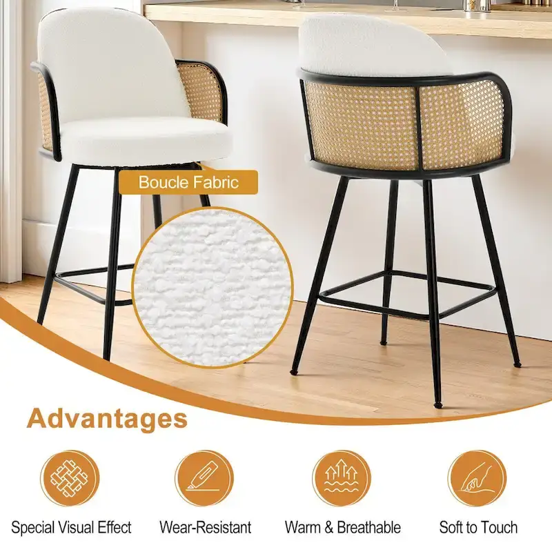 26-Inch Fabric Upholstered Swivel Counter Height Bar Stools - 38.2 H x 21.5 W x 23.2 D
