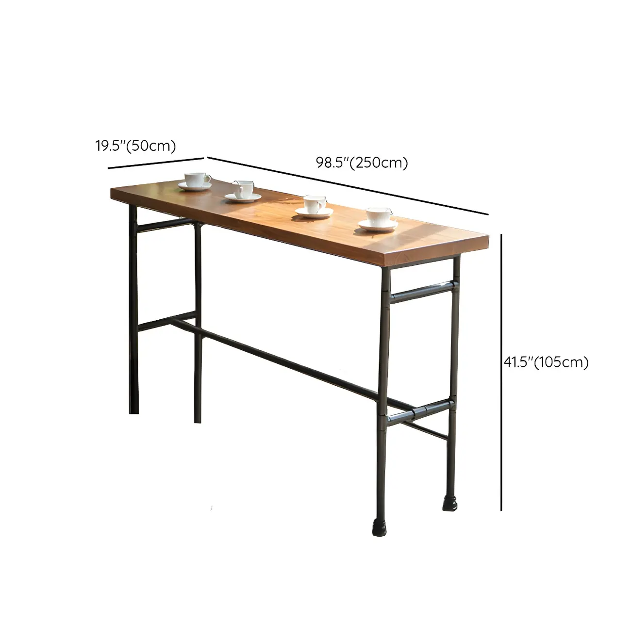 Industrial Brown Wood Black Metal Waterpipe Trestle Bar Tables