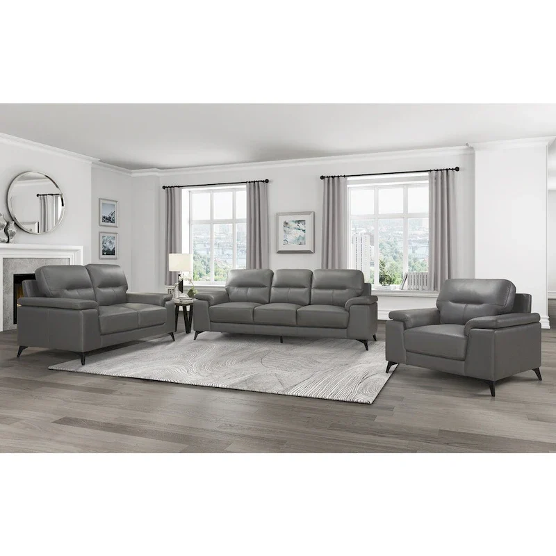 Roxine Dark Gray Top Grain Leather Love Seat