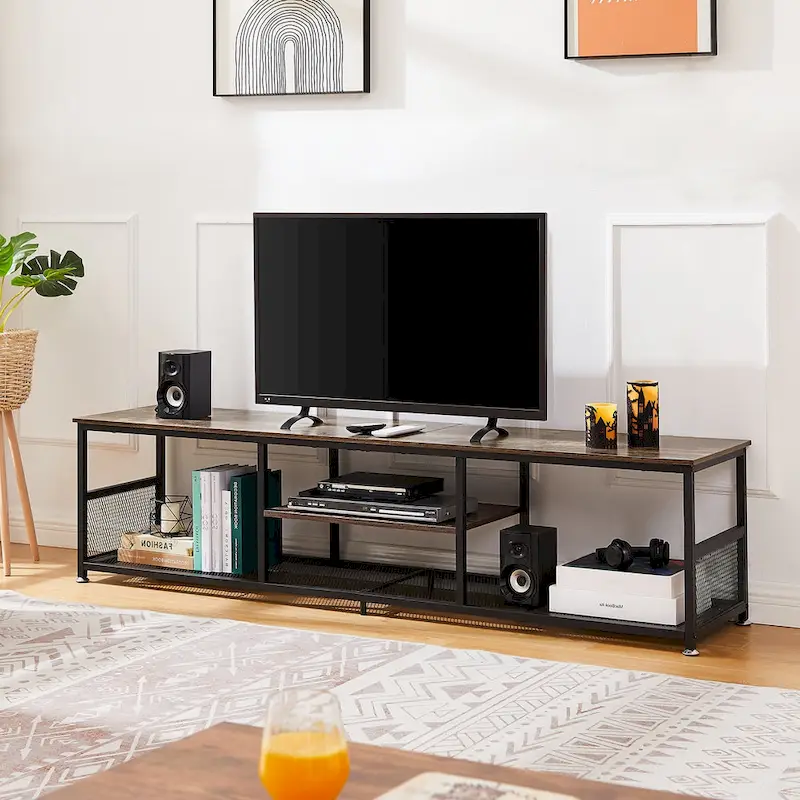 Javlergo TV Stand Industrial Entertainment Center Media Console Table with Storage and Mesh Shelf for Living Room/Bedroom, Brown