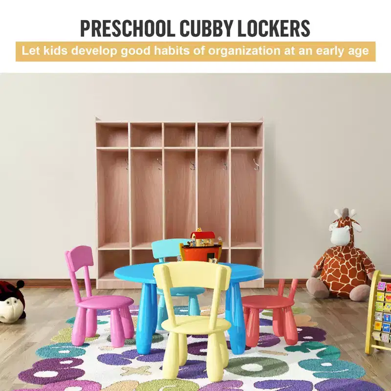 Coat & Hat Locker with 5 Large & 10 Small Compartments Toddler Sized Daycare Storage Cubbies for Home, School, Kindergarten,