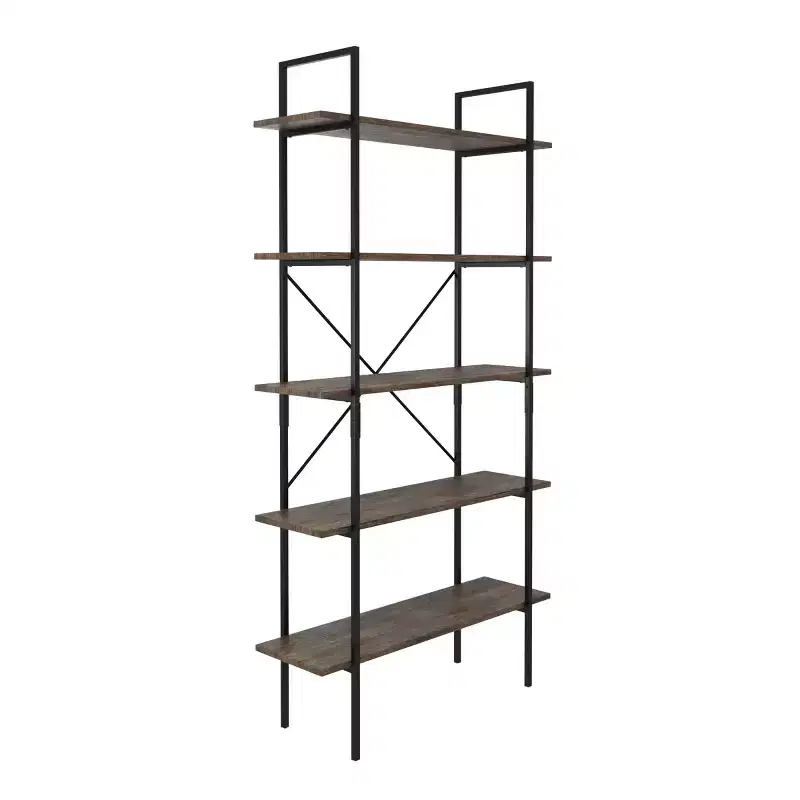 Lavish Home 5-Tier Freestanding Bookshelf  Open Industrial Style Etagere Wooden Shelving, Brown Woodgrain