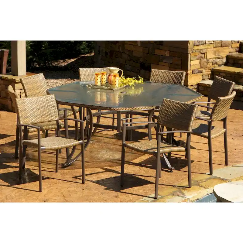 Maracay Tree Bark Outdoor Dining Set with Stackable Chairs (9-Piece)
