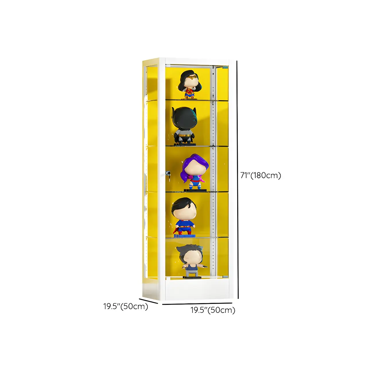 Adjustable Shelves White Glass Locking Curio Cabinet