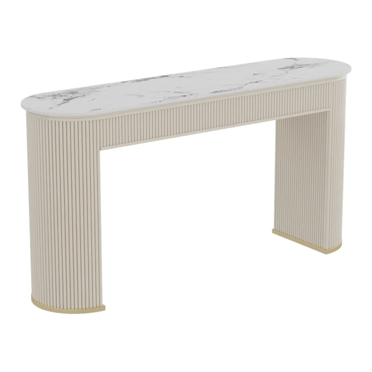 Modern White Stone Oblong Ribbed Iron Dual-Base Bar Tables