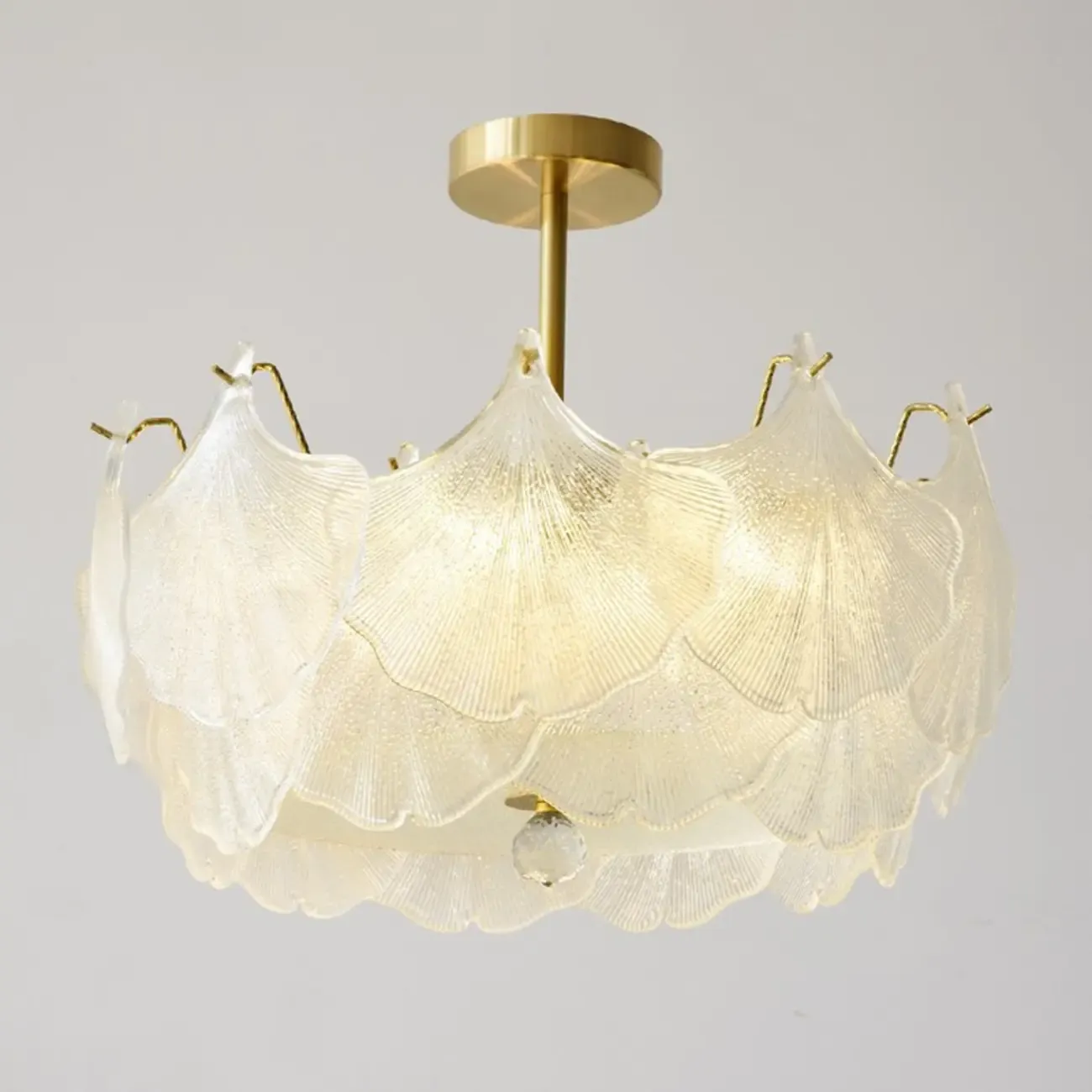 Elegant Gold Glass Leaf Semi Flush Mount Ceiling Light