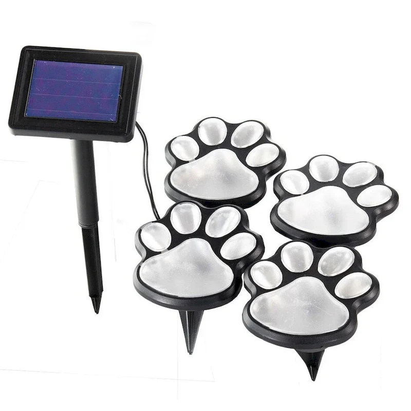 4pc Solar Powered LED Dog Paw Print Garden Walkway Lights - Solar Animal Pet Paws Lighting Outdoor Patio Decor