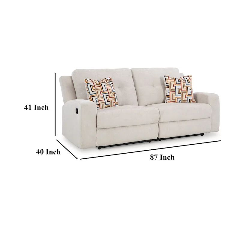 Genna Manual Reclining Sofa, Light Beige Polyester, 2 Pillows, 87 Inch