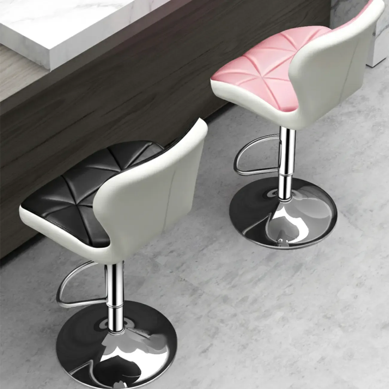 Square Adjustable Swivel Leather Bar Stools with Back