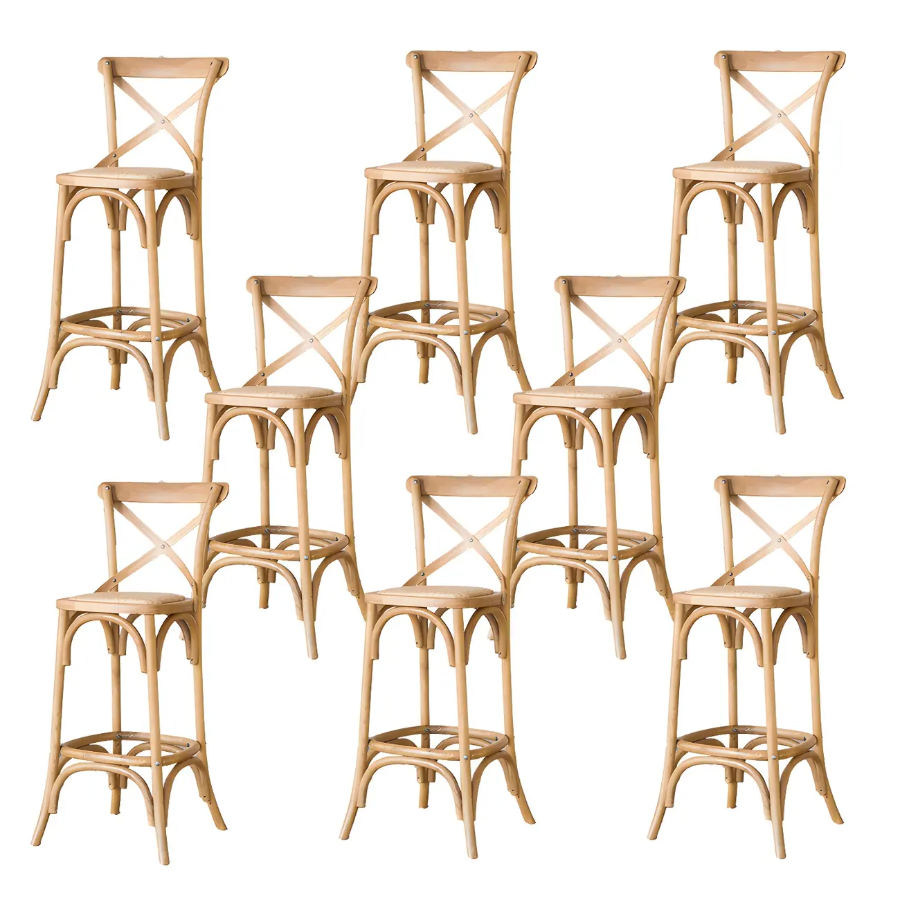 Rustic Solid Wood Wicker Cross Back Bar Stool in Brown/ Grey